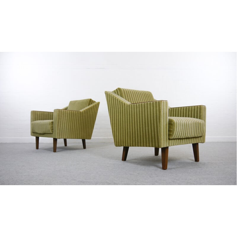 Pair of vintage green easy chairs - 1950s