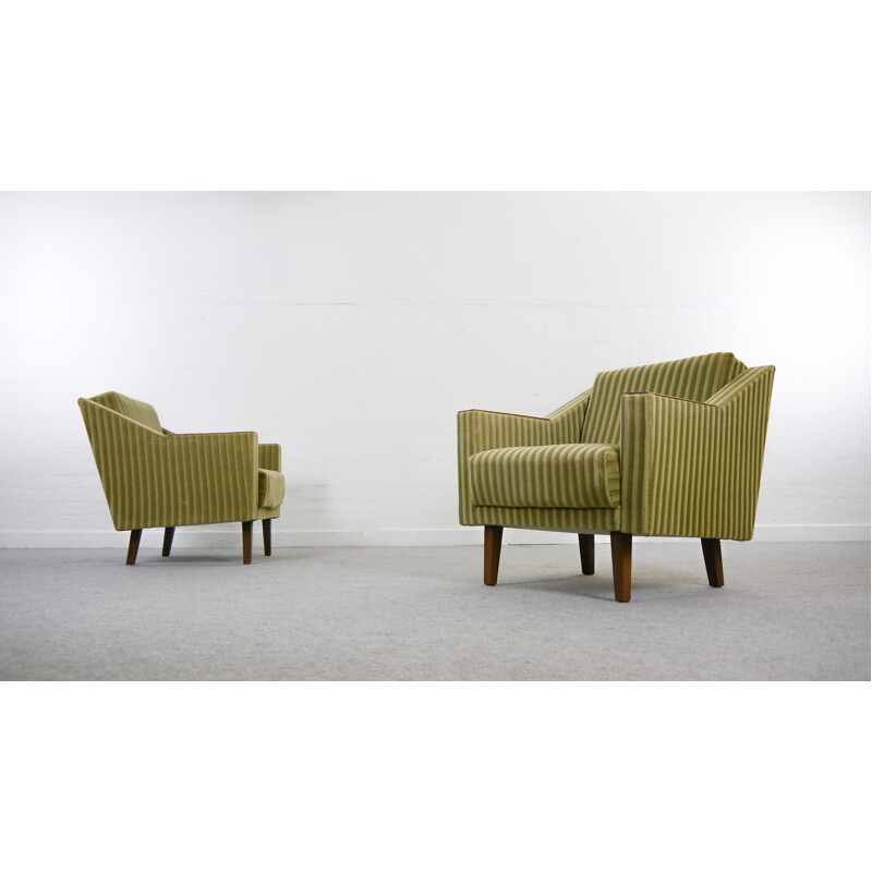 Pair of vintage green easy chairs - 1950s