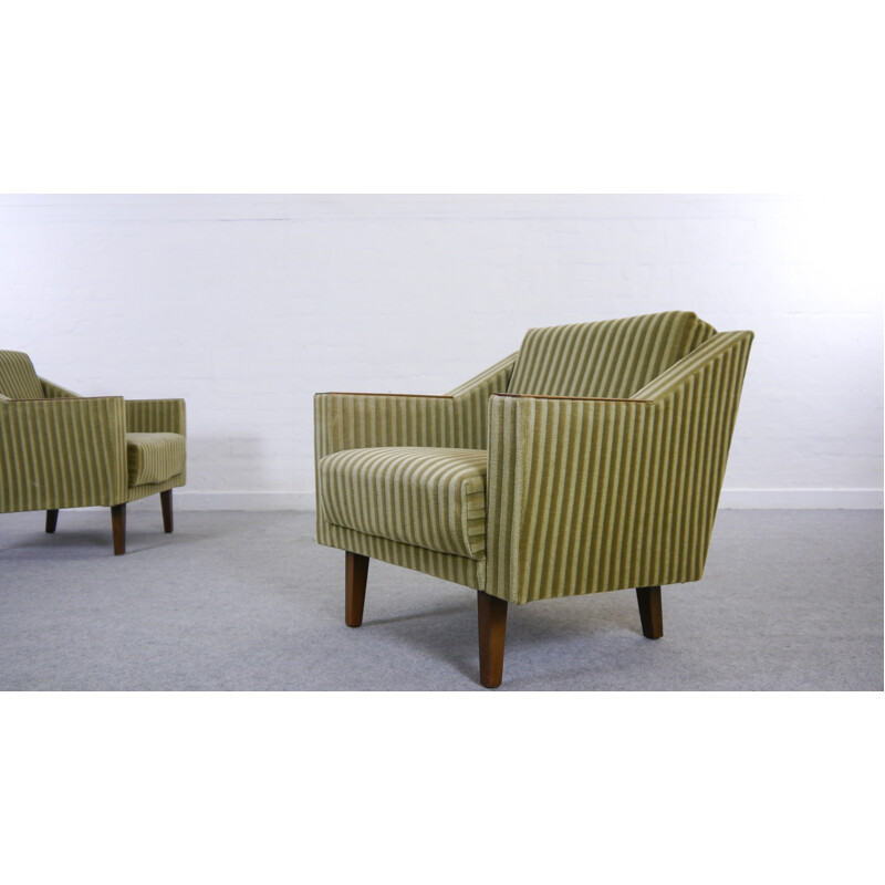 Pair of vintage green easy chairs - 1950s