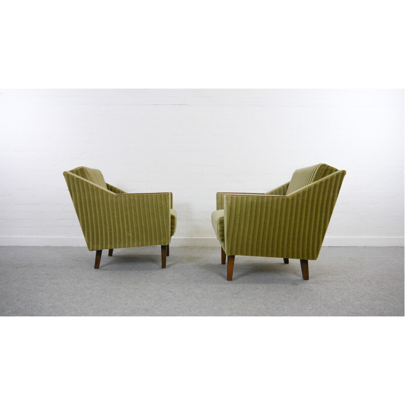 Pair of vintage green easy chairs - 1950s
