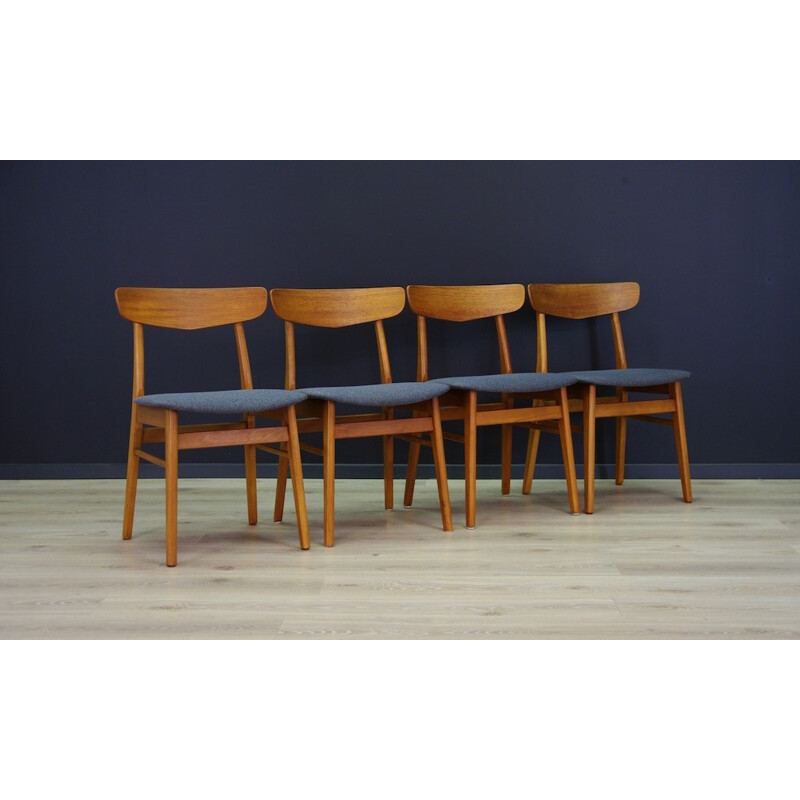 Set of 4 Vintage Danish chairs in teak and fabric - 1960s