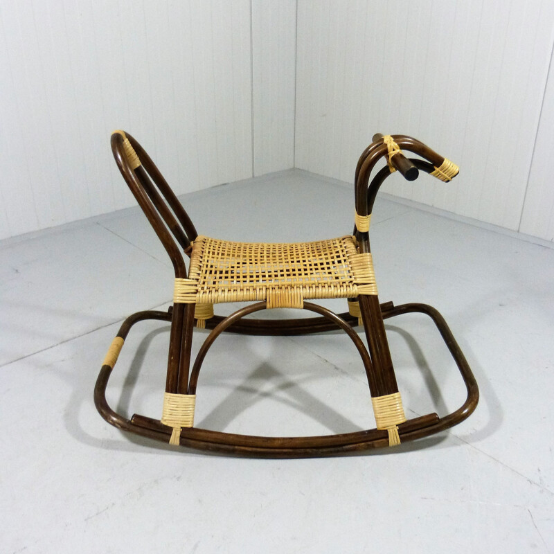 Vintage Rattan Rocking Horse - 1960s