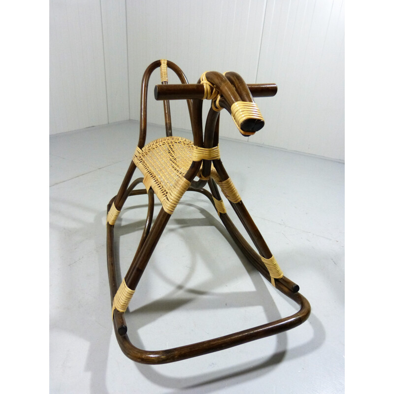 Vintage Rattan Rocking Horse - 1960s