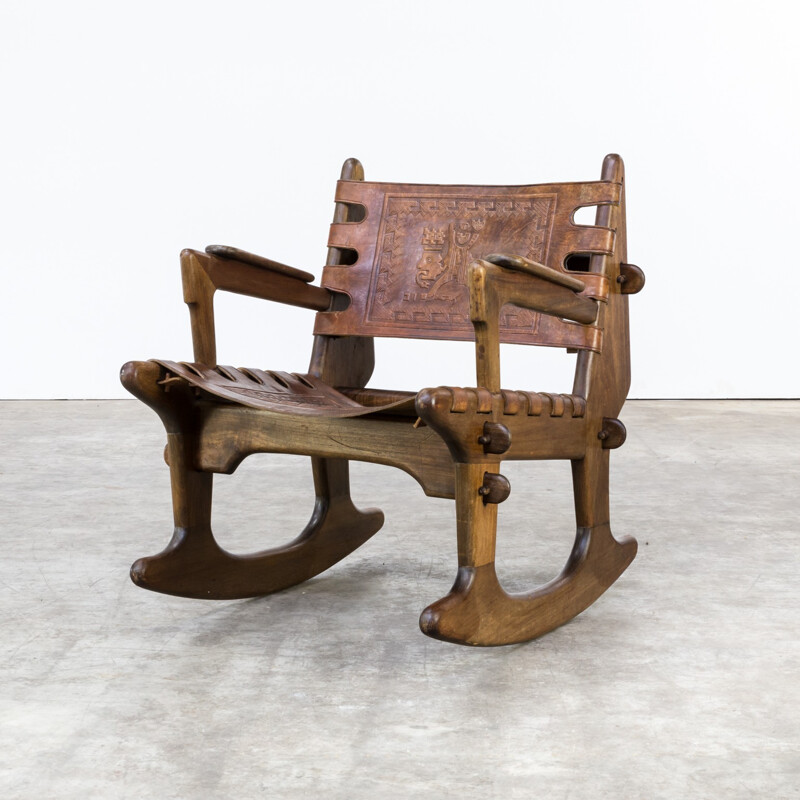 Rocking chair in leather by Angel Pazmino - 1970s