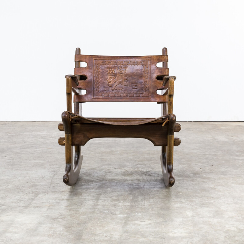 Rocking chair in leather by Angel Pazmino - 1970s