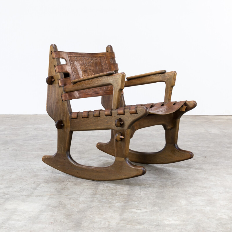 Rocking chair in leather by Angel Pazmino - 1970s