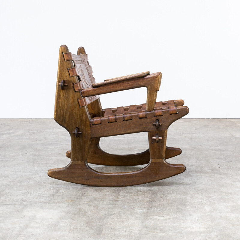 Rocking chair in leather by Angel Pazmino - 1970s