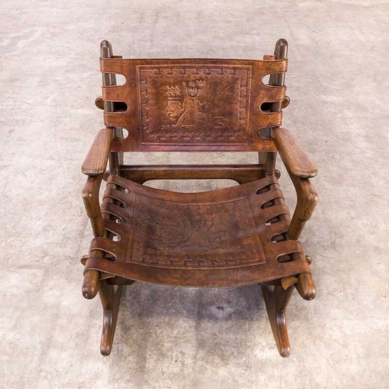 Rocking chair in leather by Angel Pazmino - 1970s