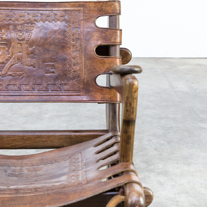 Rocking chair in leather by Angel Pazmino - 1970s