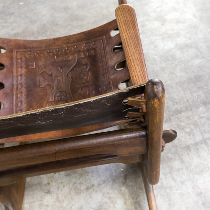 Rocking chair in leather by Angel Pazmino - 1970s