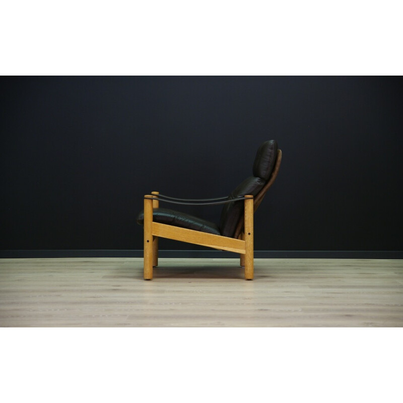 Vintage Danish armchair in black leather - 1960s
