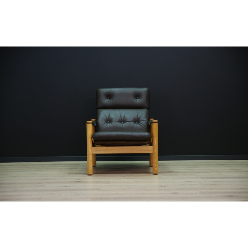 Vintage Danish armchair in black leather - 1960s