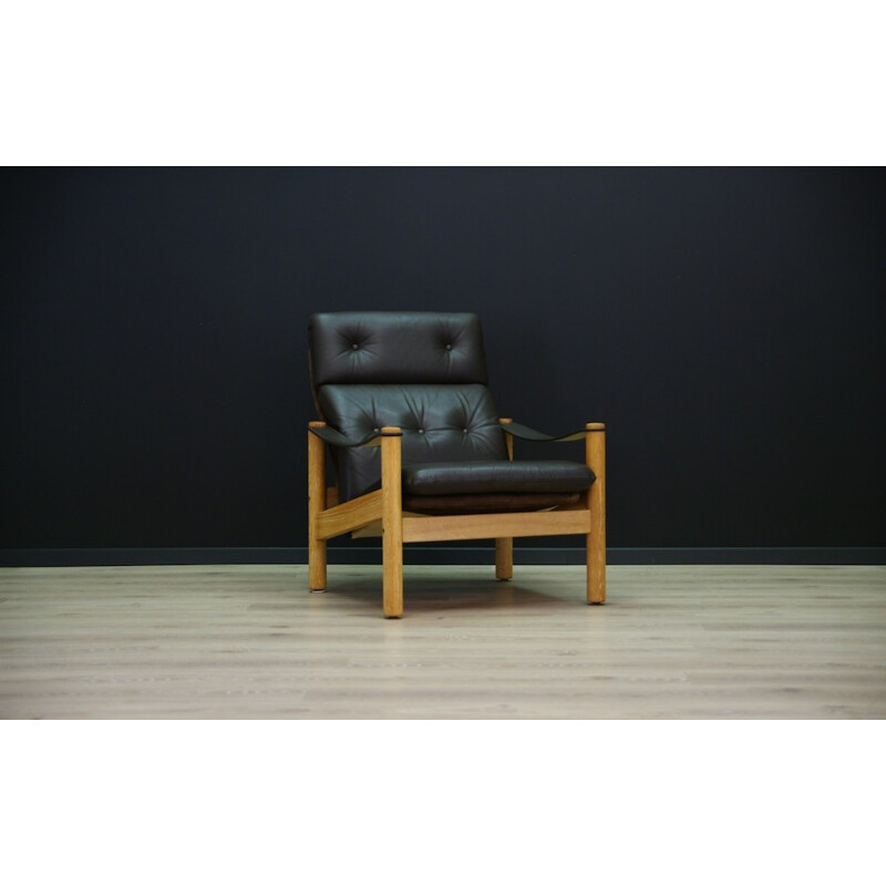 Vintage Danish armchair in black leather - 1960s