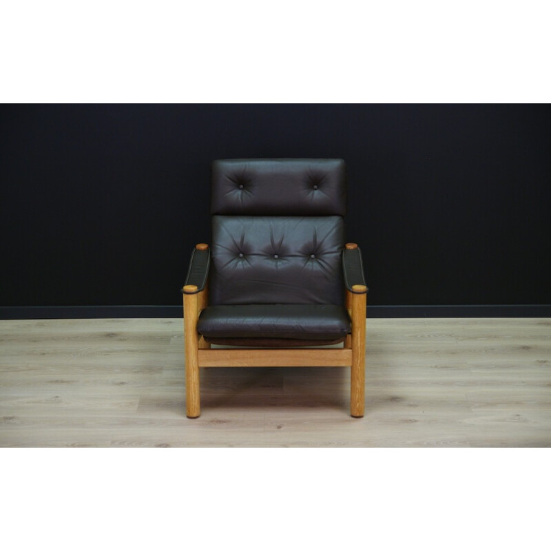 Vintage Danish armchair in black leather - 1960s