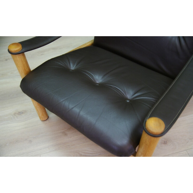 Vintage Danish armchair in black leather - 1960s