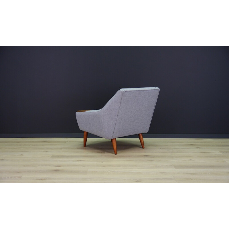 Vintage Danish armchair in teak and grey fabric - 1960s