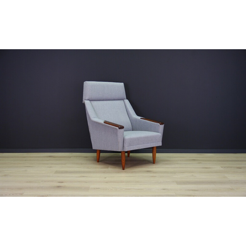 Vintage Danish armchair in teak and grey fabric - 1960s