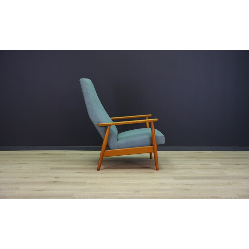 Fauteuil vintage en hêtre et en tissu bleu - 1960