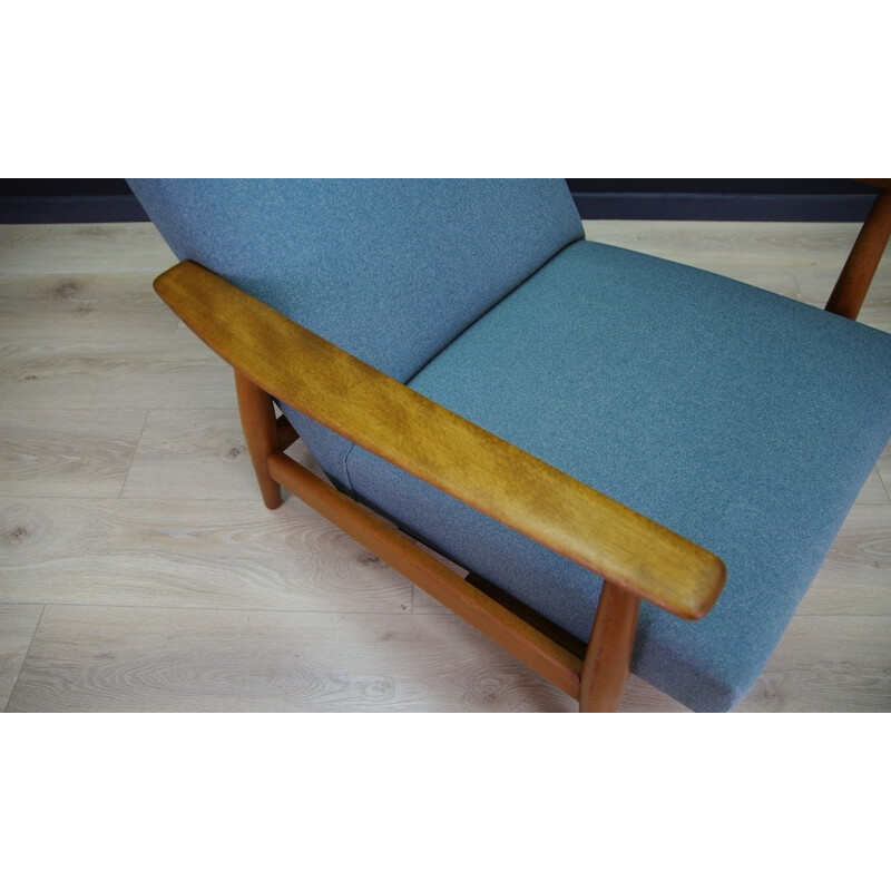 Vintage armchair in beechwood and blue fabric - 1960s