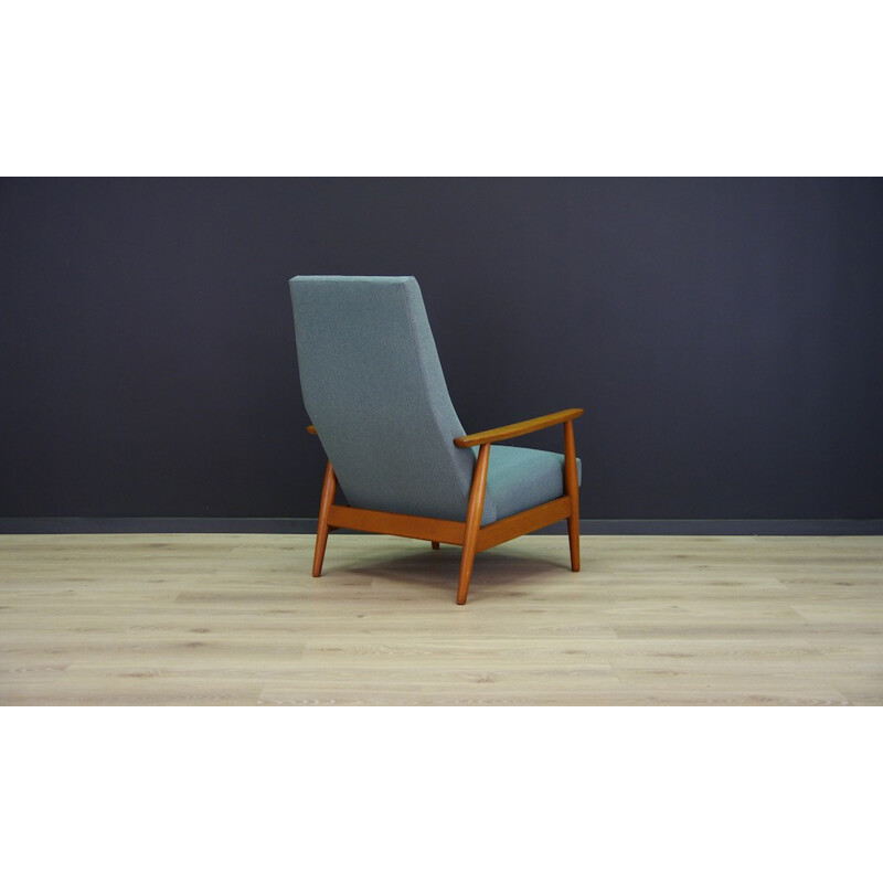 Vintage armchair in beechwood and blue fabric - 1960s