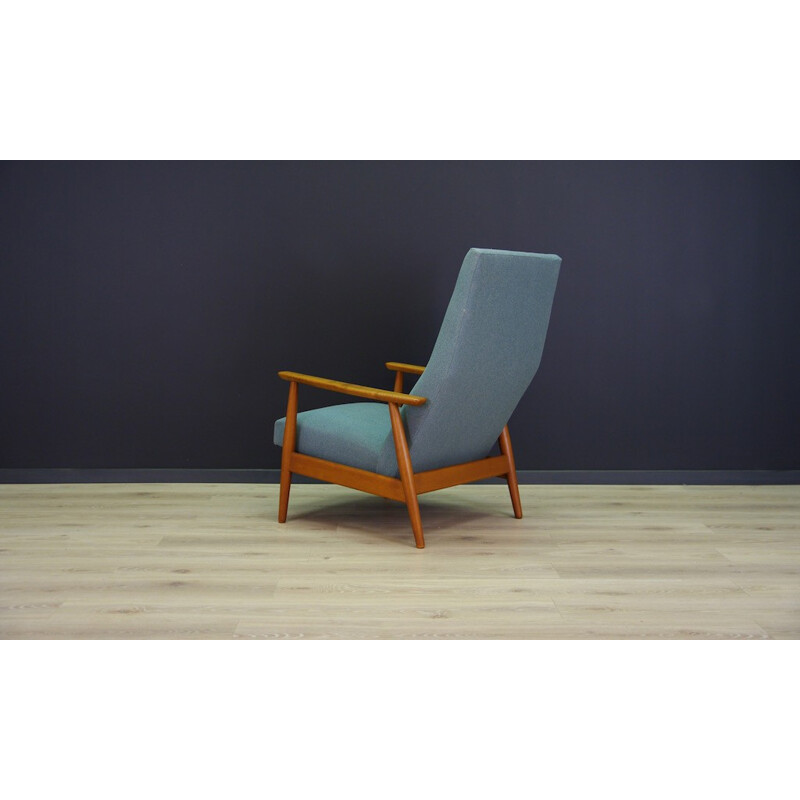 Vintage armchair in beechwood and blue fabric - 1960s