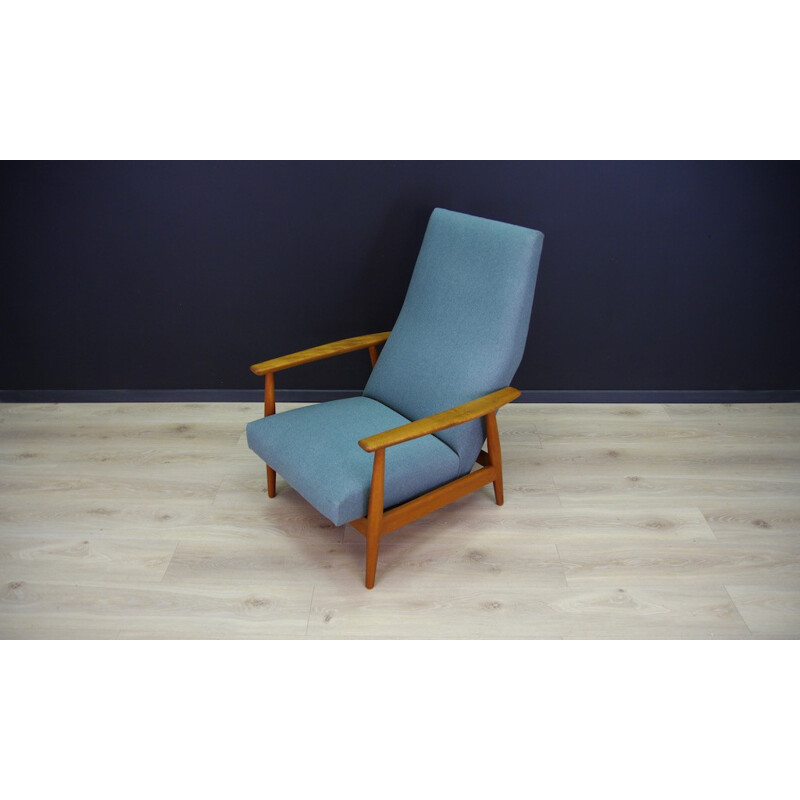 Vintage armchair in beechwood and blue fabric - 1960s
