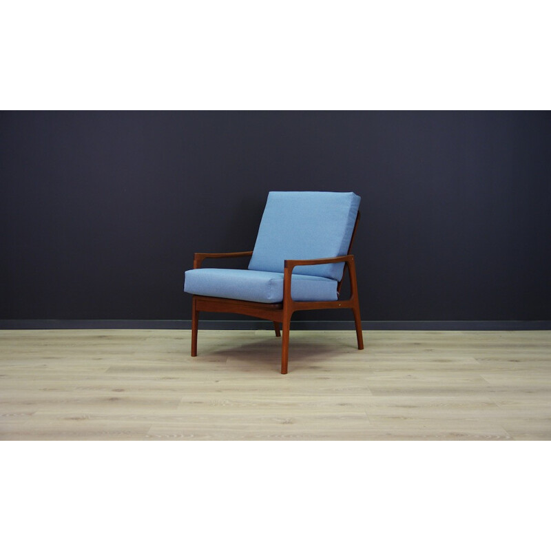 Vintage retro armchair in blue fabric - 1960s