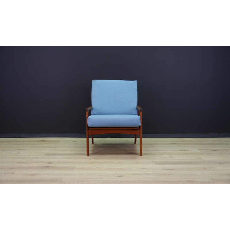 Vintage retro armchair in blue fabric - 1960s