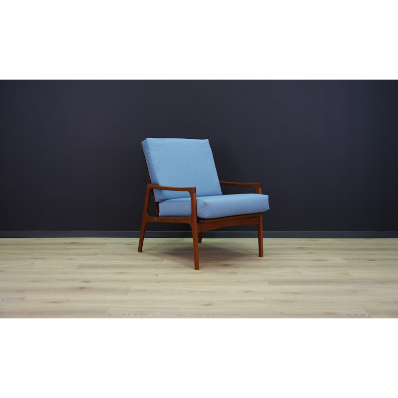 Vintage retro armchair in blue fabric - 1960s