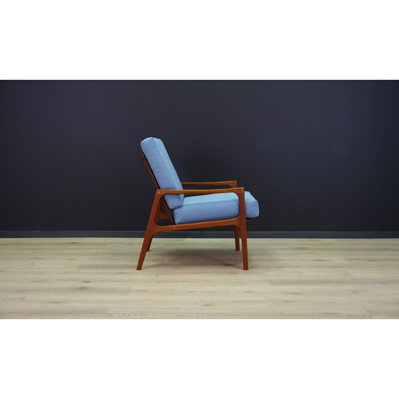 Vintage retro armchair in blue fabric - 1960s