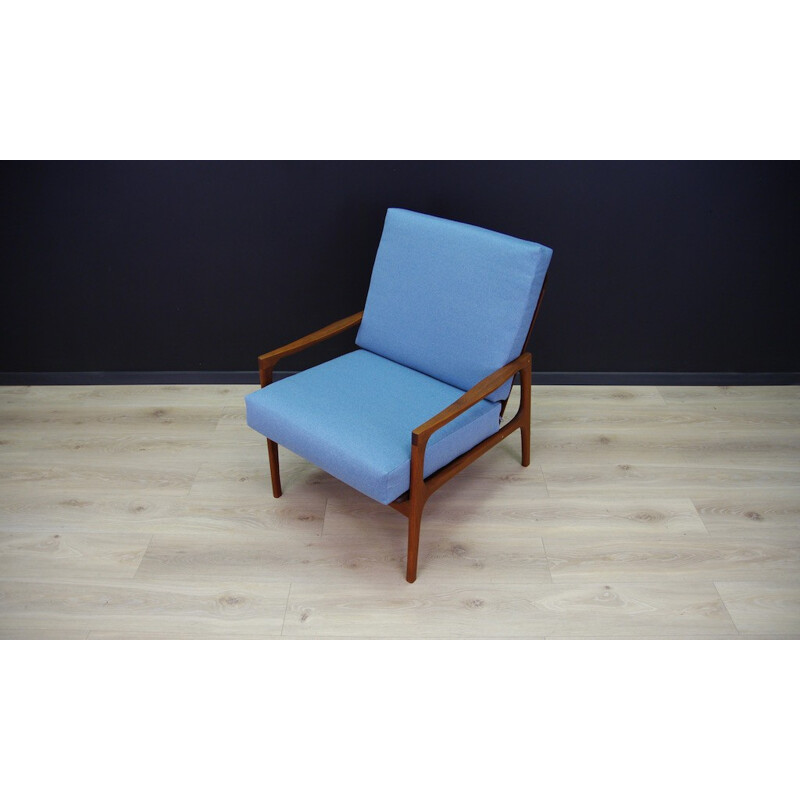 Fauteuil vintage retro en tissu bleu - 1960