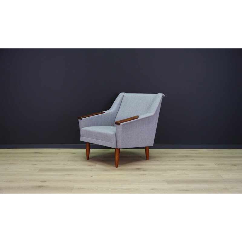 Scandinavian armchair in teak and grey fabric - 1960s