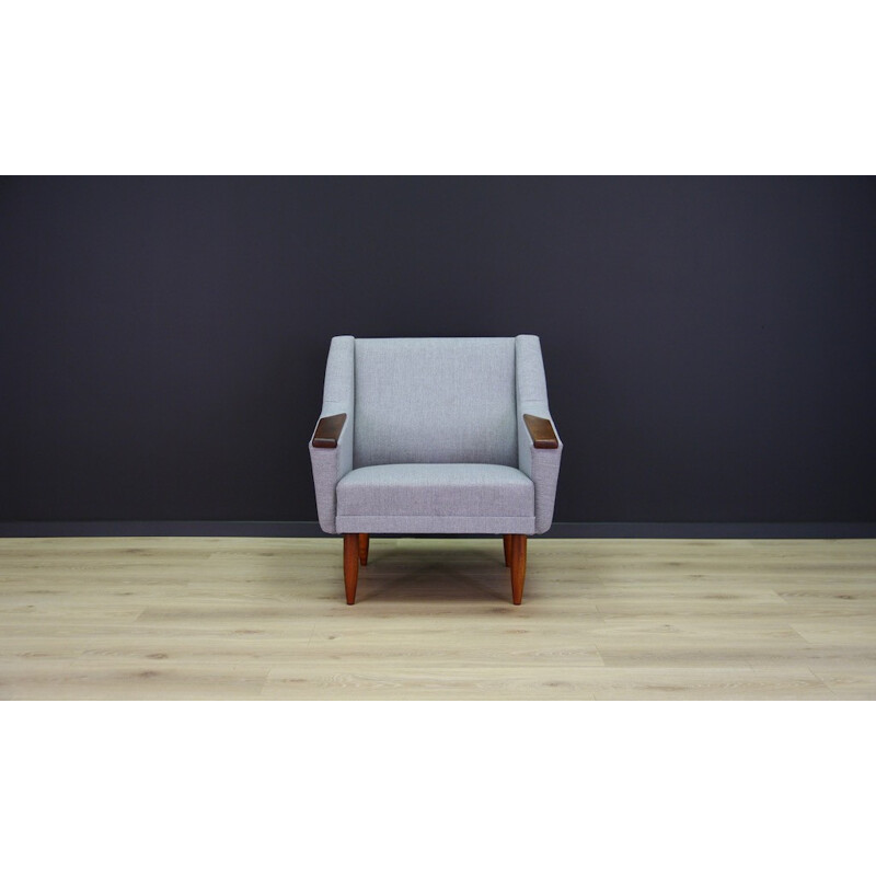 Scandinavian armchair in teak and grey fabric - 1960s