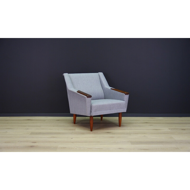 Scandinavian armchair in teak and grey fabric - 1960s