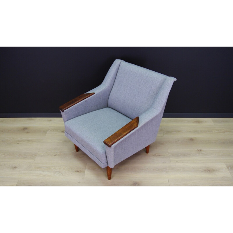 Fauteuil scandinave en teck et en tissu gris - 1960