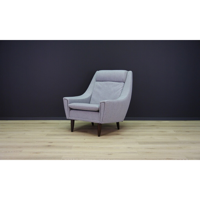 Vintage teak armchair in grey fabric - 1960s