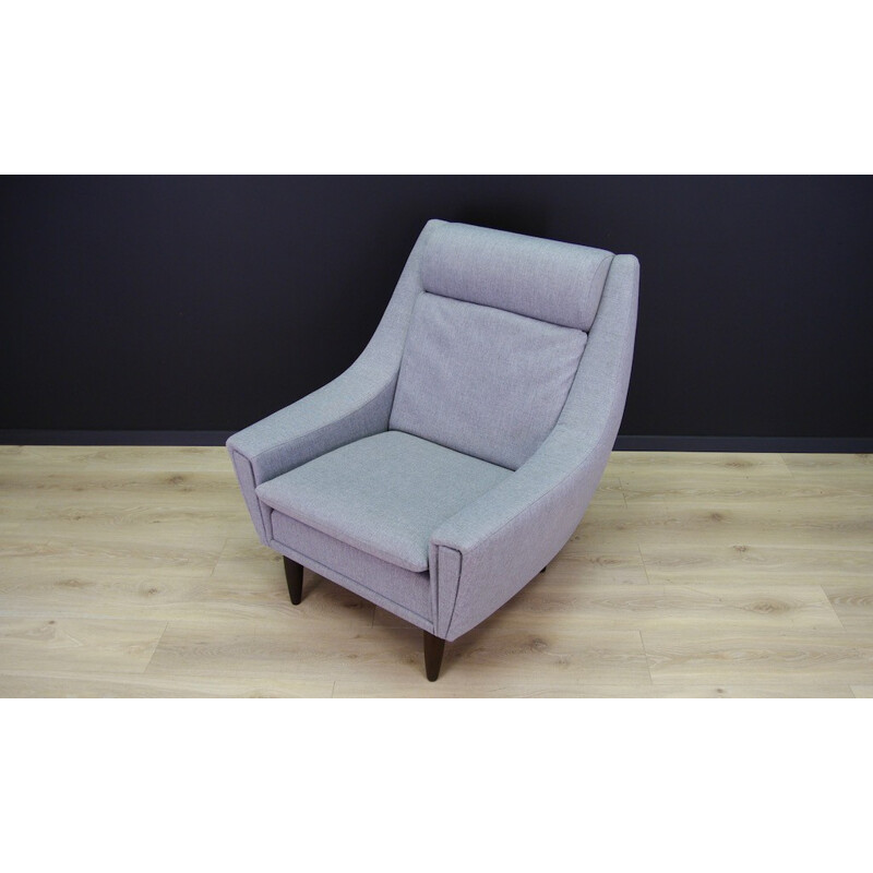 Vintage teak armchair in grey fabric - 1960s