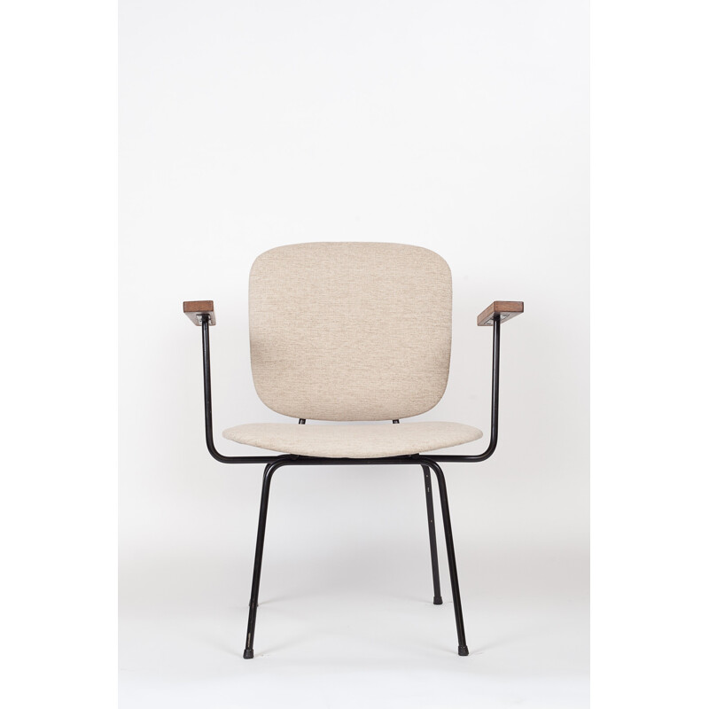 Armchair in metal with wooden armrests for Gispen - 1950s