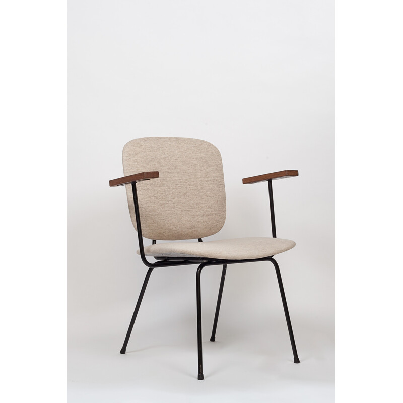 Armchair in metal with wooden armrests for Gispen - 1950s