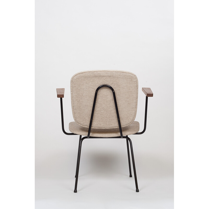 Armchair in metal with wooden armrests for Gispen - 1950s