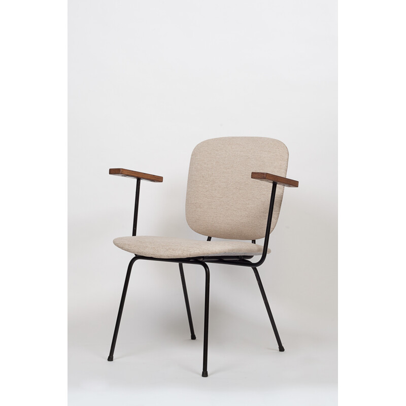 Armchair in metal with wooden armrests for Gispen - 1950s