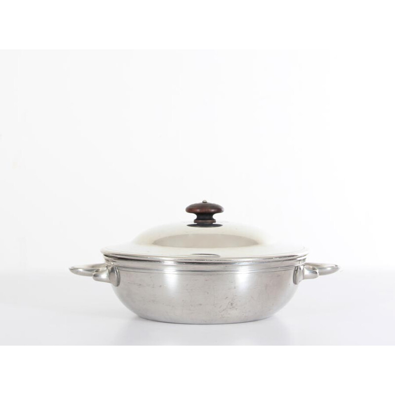 Pot avec couvercle vintage en metal disko argenté par Just Andersen, 1930