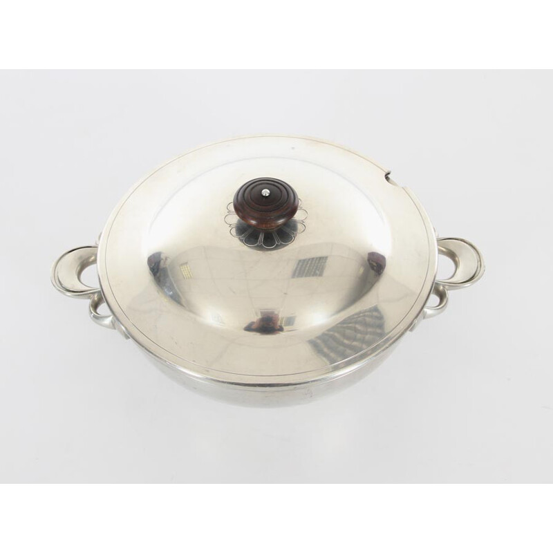 Vintage silver disko metal pot with lid by Just Andersen, 1930