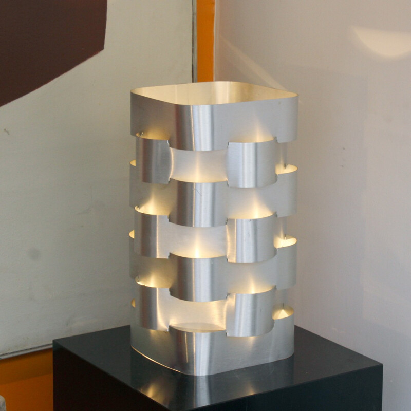 Vintage table lamp with curved aluminym seets by Max Sauze - 1960s
