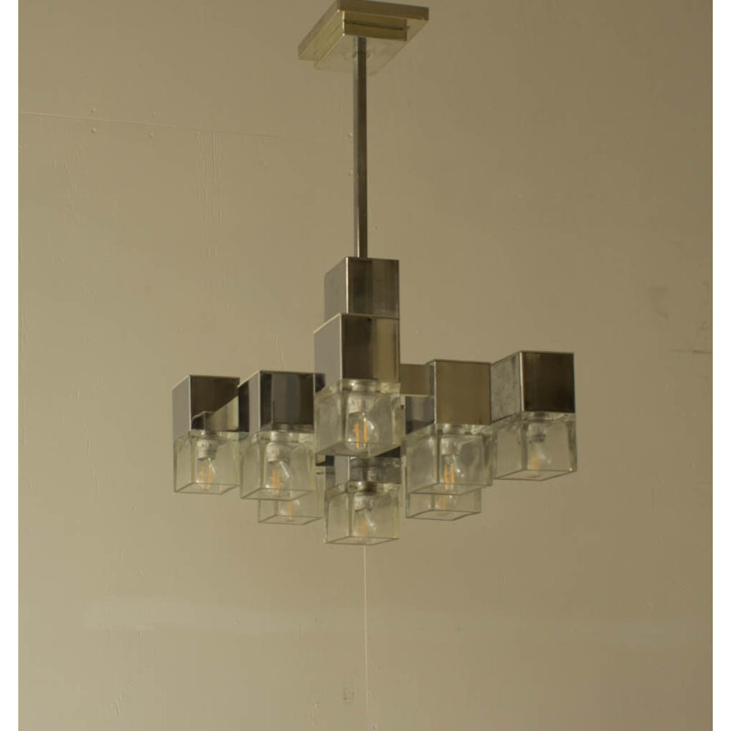 Chrome and glass chandelier by Gaetano Sciolari - 1970s