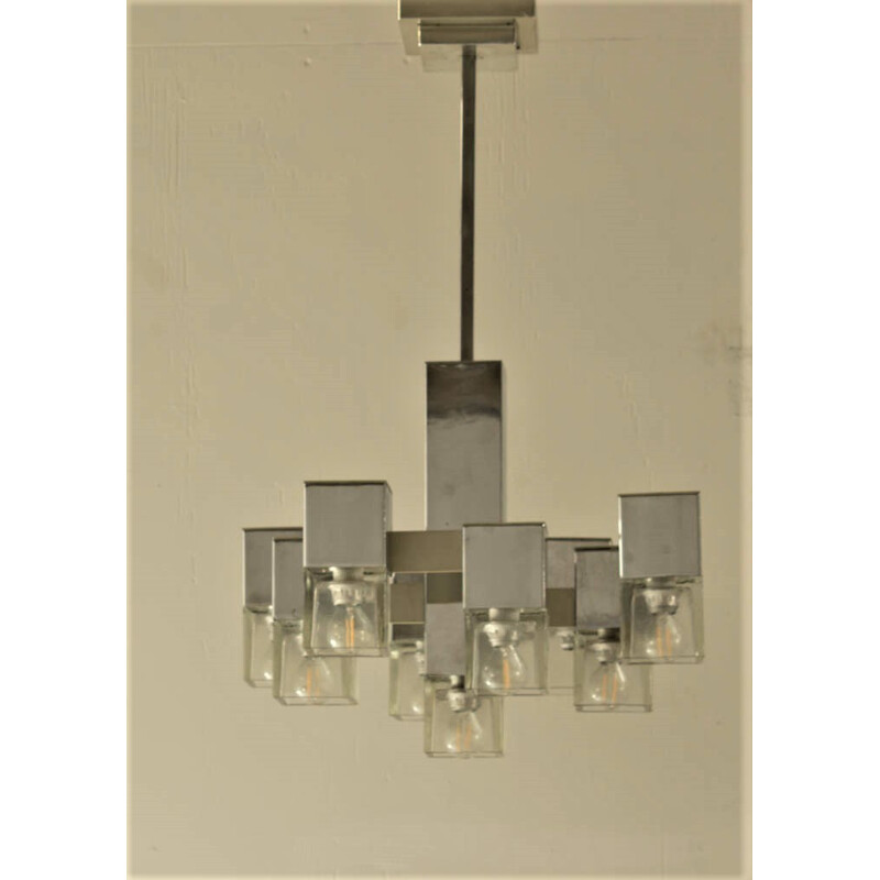 Chrome and glass chandelier by Gaetano Sciolari - 1970s