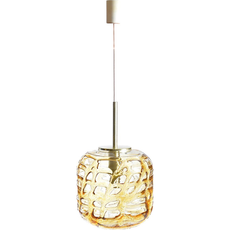 Vintage gilded glass ceiling lamp, East Germany 1970
