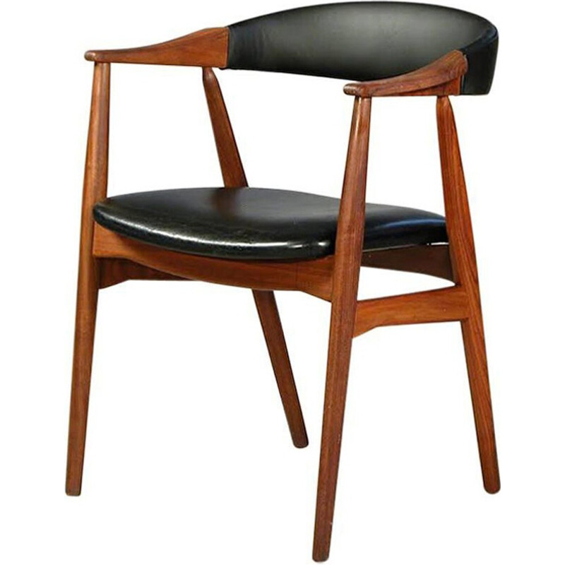 T.H.Harlev Model 213 Armchair in Teak and Black Leatherette Farstrup Mobler - 1950s