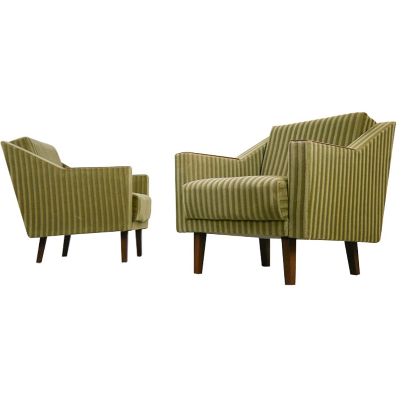 Pair of vintage green easy chairs - 1950s