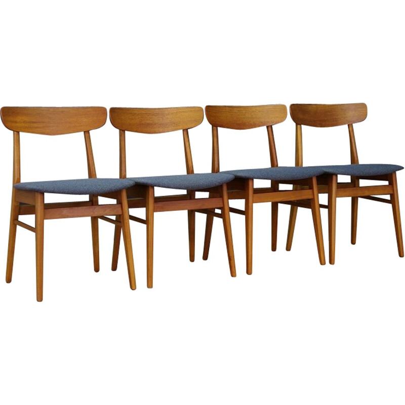 Set of 4 Vintage Danish chairs in teak and fabric - 1960s